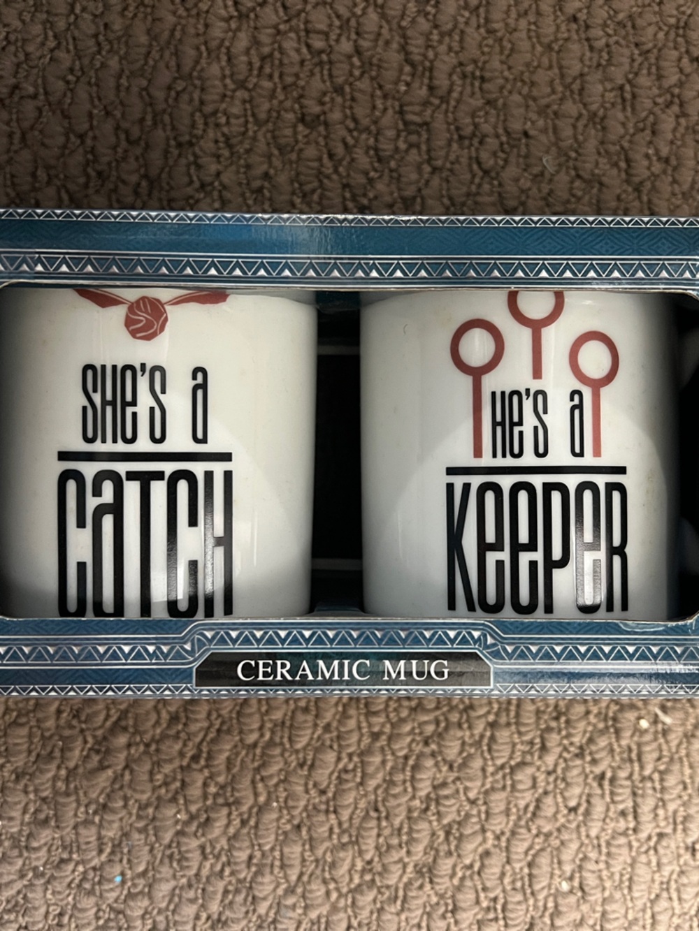 Harry Potter - Warner Bros. White & Red "She's a Catch / He's a Keeper" Ceramic